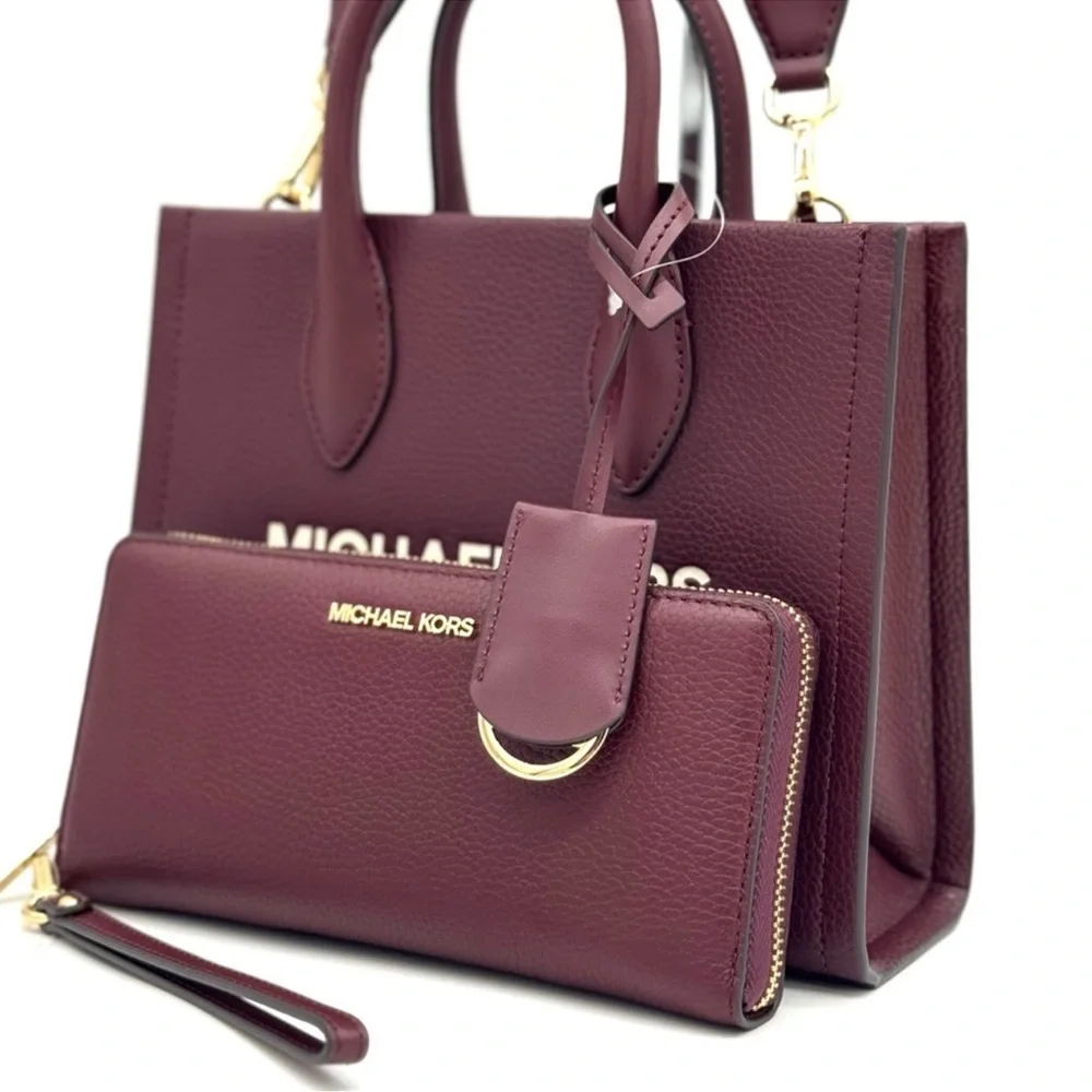 Michael Kors Mirella Small Shopper TZ Xbody Bag & Continental Wallet Ox Blood